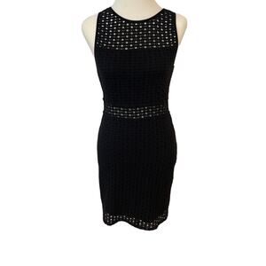 Aqua Black Eyelet Lined Dress Size L EUC